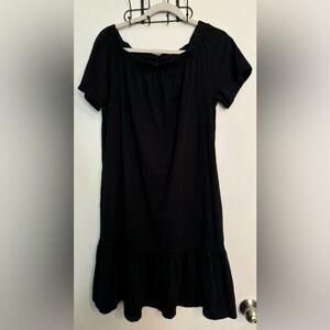 Lands’ End Womens Black Cotton Sz Med (10-12) Off the shoulder Ruffle midi dress